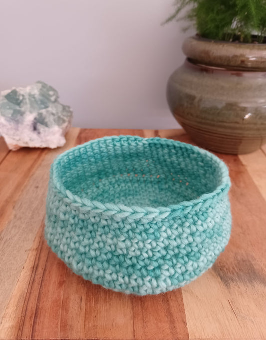 merino wool, handmade basket, artisan, Moonstone Garden, woman owned, Black owned, decor, seafoam green, mermaid collection