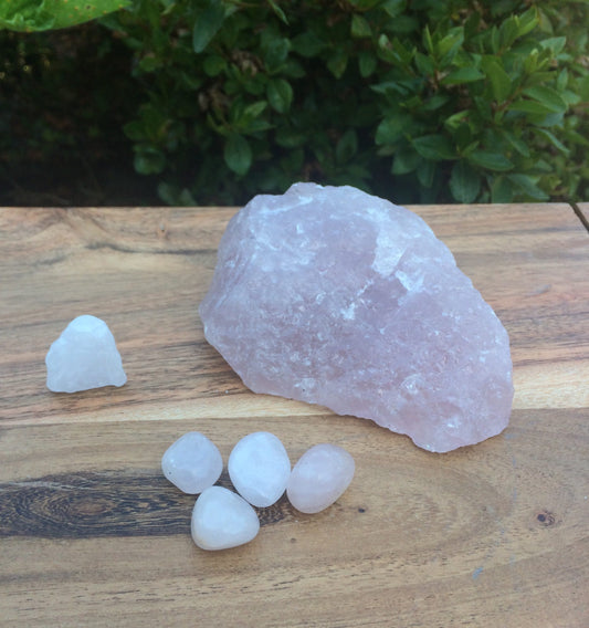 rose quartz crystals, black owned business, moonstone garden, small business, north carolina, tumbled gemstone, rough crystal, large rose quartz, specimen, wsnc, clt, gso