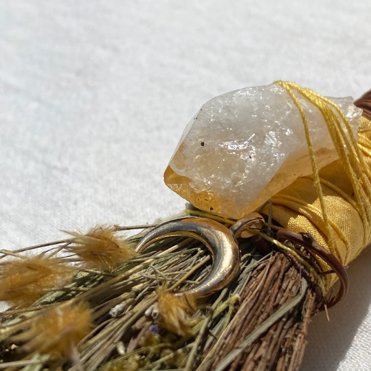 Cinnamon Besom Broom with Citrine Crystal