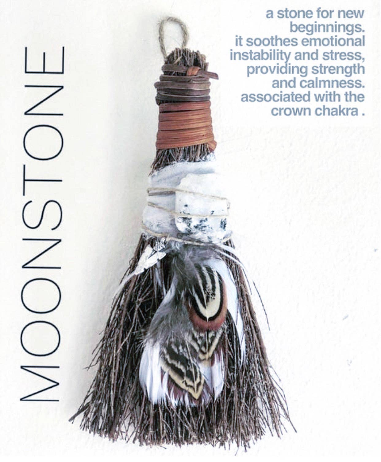 Cinnamon Besom Broom with Moonstone