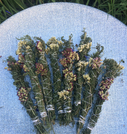 yarrow incense, yarrow smudge, smoke stick, homegrown, artisan incense, black owned business, north carolina, moonstone garden