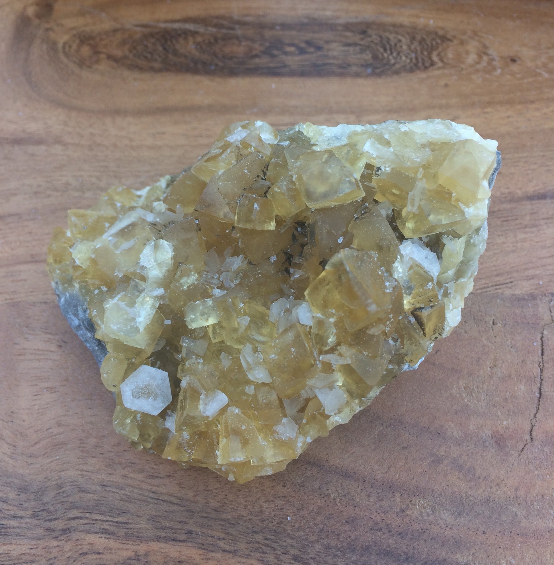 honey calcite crystal geode, moonstone garden